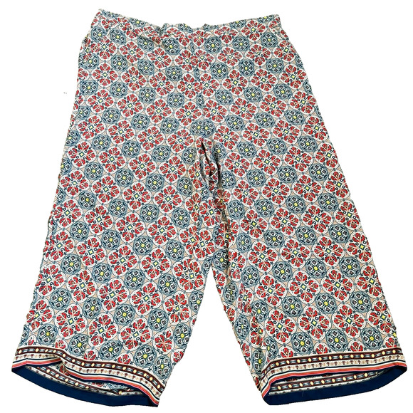MAX STUDIO Womens 2X Red Blue Floral Print Boho Wide Leg Light Flowy Loose Pants - Picture 1 of 8